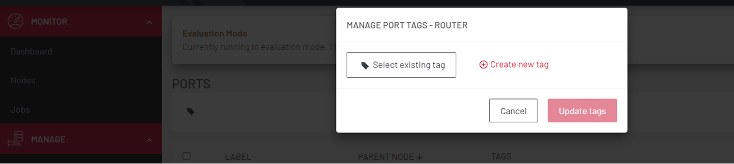 Image of Lighthouse UI showing how to assign port tags